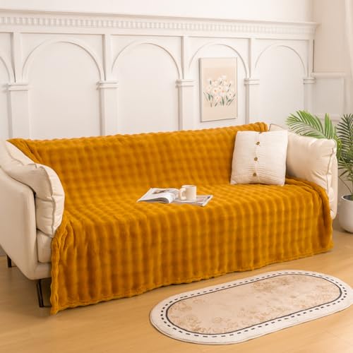 YUSOKI 3D Fleece Bubble Throw Blanket | 380GSM Ultra Soft Fluffy Plush | Non-Shedding Lightweight Cozy Blanket for Couch Sofa Bed | All Season (Gold,50 * 60inches) - color: Gold, size: Throw(50" x60")