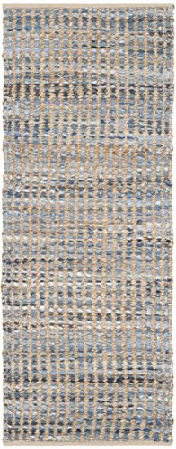 SAFAVIEH Cape Cod Collection Runner Rug - 2'3" x 6', Natural & Blue, Handmade Flat Weave Coastal Braided Jute, Ideal for High Traffic Areas in Living Room, Bedroom (CAP352A) - size: 2'3" x 6' (Runner)