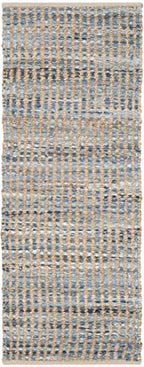 SAFAVIEH Cape Cod Collection Runner Rug - 2'3" x 6', Natural & Blue, Handmade Flat Weave Coastal Braided Jute, Ideal for High Traffic Areas in Living Room, Bedroom (CAP352A) - size: 2'3" x 6' (Runner)