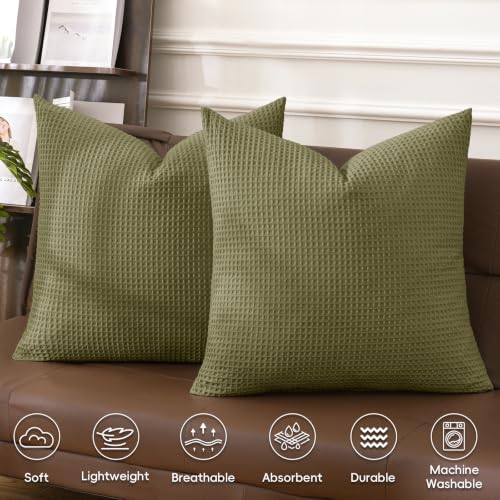 PHF 100% Cotton Waffle Weave Euro Shams 26" x 26", No Filling, 2 Pack Elegant Home Decorative Euro Throw Pillow Covers for Bed Couch Sofa, Dark Oil - color: Dark Oil, size: 26" x 26" (Pack of 2)
