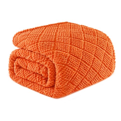 Whale Flotilla Fuzzy Fleece Twin Size Blanket for Bed, Soft Fluffy Jacquard Waffle Blankets for All Season, Lightweight and Cozy, 60x80 Inch, Burnt Orange - color: Burnt Orange, size: Twin(60x80 Inch)