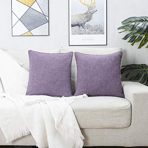 HPUK Linen Throw Pillow Covers Pack of 2, 18x18 Inch Accent Cushion Covers for Living Room, Bedroom, Decorative Solid Color Pillow Covers for Couch, Sofa, Chair, Lavender Mist - color: Lavender Mist-2pack, size: 18" x 18" (Pack of 2)