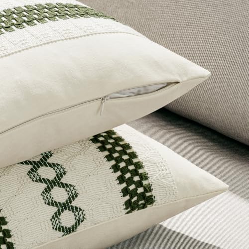 MIULEE Set of 2 Moss Green Boho Decorative Pillow Covers 18x18 Inch Farmhouse Rustic Couch Throw Pillows Modern Summer Cotton Cushion Covers Retro Cute Macrame Woven Spring Decor for Bed Sofa Chair - color: Moss Green, size: 18" x 18" (Pack of 2)