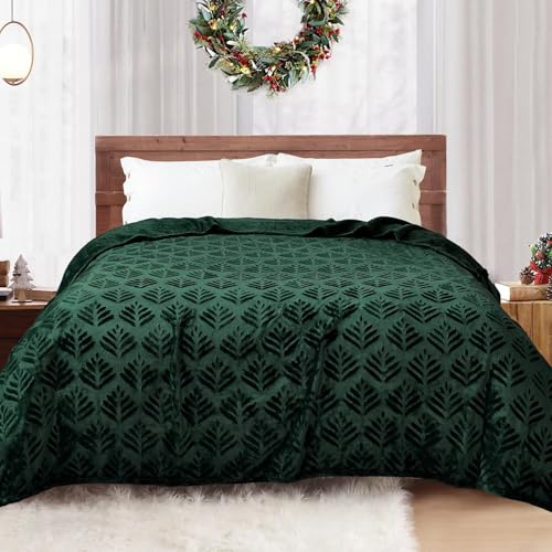 Exclusivo Mezcla Queen Size Fleece Blanket for Bed, Super Soft and Cozy Blankets All Season Use, Leaves Pattern, Plush Fuzzy Lightweight, Forest Green, 90x90 Inch - color: Forest Green, size: Queen(90"x90")
