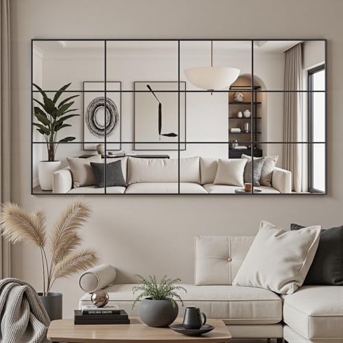 Suidia Wall Mirror, 30" x 60" Window Decorative Mirrors, Metal Framed Wall Decor Wall-Mounted Mirrors for Bedroom, Living Room, Entryway, Black - color: Black, size: 60"L x 30"W