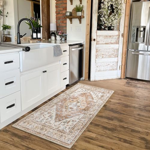 Lahome Boho 2x4 Rug Runner, Non-Slip Low-Pile Washable Kitchen Rugs Small Throw Bath Mat Runner, Oriental Accent Print Runners Area Runners for Hallway Bedroom Entryway Kitchen Living, Taupe Adelyn - color: Taupe, size: 2' x 4' (Rectangular)