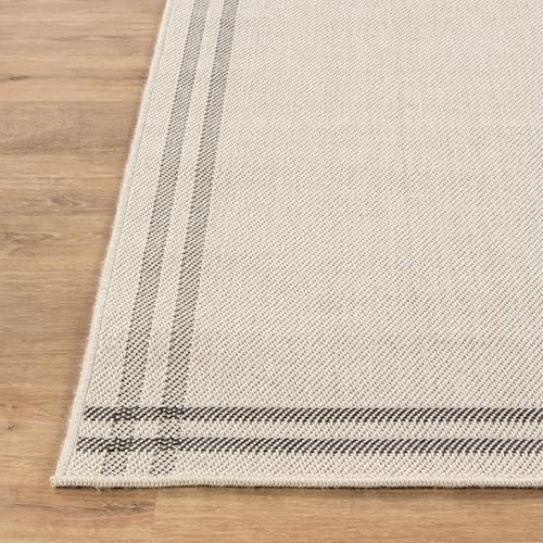Luul Home Easy Jute Rugs 2x7 Bordered Bone Color Living Room Indoor Outdoor Runner Rug for Patio and Kitchen Rug High Traffic Washable Easy to Clean Solid Boho Woven Design Outside Carpet (2 x 7) - color: Bordered/Bone Black, size: 2' x 7' (Rectangular)