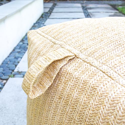 Big Joe Square Ottoman Weatherproof Bean Bag Footrest, Natural Basket Weave, Breathable Weather Resistant Fabric, 2 feet - color: Natural, size: Square Ottoman