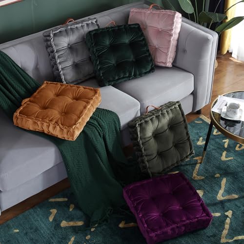 vctops Fall Square Solid Color Velvet Seat Cushion with Handle Tufted Thicken Chair Pad Tatami Floor Pillow Cushion 16.5"x16.5"x4" Dark Orange - color: Dark Orange