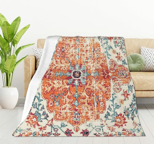 HGOD DESIGNS Carpet Pattern Throw Blanket Boho Style Ethnic Design Orange Blue Soft Blankets and Throws 40x50 Inch Caring for Women Men (100x130cm) - color: Boho Style Ethnic, size: 40x50 inch