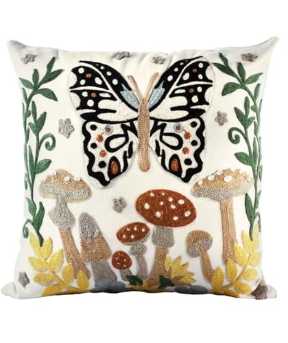 Embroidered Throw Pillow Cover - 20x20 Decorative Pillow Cover with Zipper Aesthetic Cute Design Boho Spring Summer Throw Pillowcase for Living Room Couch Sofa Bed, Butterfly Moon - color: Butterfly Moon, size: 20" x 20" (Pack of 1)