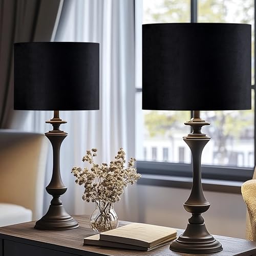 GO&SO Black Velvet Lamp Shades - 13" Top x 13" Bottom x 10" High(Spider) Medium Drum Lampshades - Traditional Fabric Lamp Shade for Table Lamps - Replacement Lampshade - Assembly Required - color: black--1, size: 13*13*10 inch-1 Pack