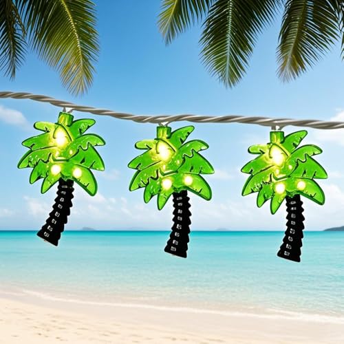 Palm Tree String Lights Outdoor, Summer Beach Themed Decoratives String Lights with 10 Palm Tree Patio Light, Plug in Indoor Fairy Lights for Outdoor Indoor Beach Tropical Party Bedroom Birthday Decor - style: Palm Tree