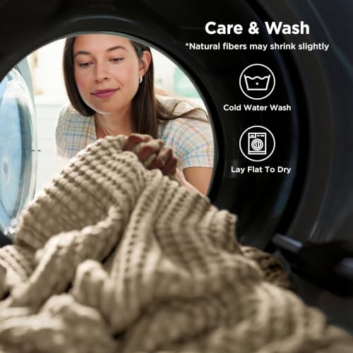 Bedsure Cooling Cotton Waffle King Size Blanket - Lightweight Breathable Blanket of Rayon Derived from Bamboo for Hot Sleepers, Natural, 104x90 Inches - color: 01 - Natural, size: King (104" X 90")