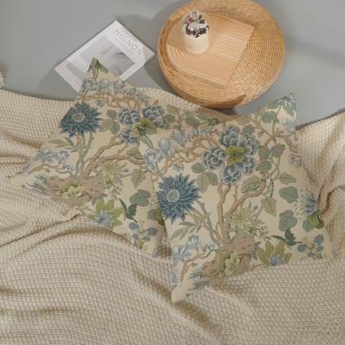 Chinoiserie Throw Pillow Covers 16x16 Inch 2 Pcs Sage Green Blue Floral Decor Pillow Covers Vintage Flower Spring Summer Outdoor Seasonal Decorative Pillowcase Linen Cushion Cover for Couch - color: Chinoiserie Blue Green Floral, size: 16" x 16" (Pack of