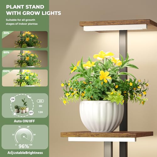 Corner Plant Stand Indoor with Grow Lights, 7 Tiered Plant Shelf Indoor, 43" Corner Plant Stands for Indoor Plants, Metal Plant Flower Display Shelves, Plant Organizer Rack for Living Room, Balcony, Home Decor - size: Square