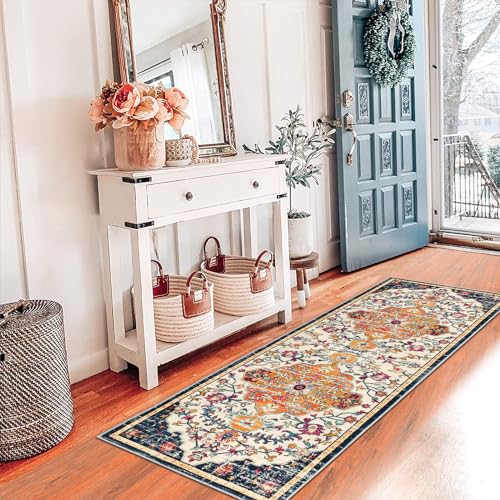 Pauwer Boho Hallway Runner Rug 2x6 Washable Entryway Area Rugs Non Slip Farmhouse Vintage Floor Mat Carpet Runner for Hallways Laundry Room Kitchen Bathroom Bedroom - color: Ivory/Orange, size: 2' x 6' (Runner)