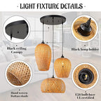 Rattan Pendant Light Bamboo Hanging Light 3-Lights Boho Pendant Light Fixture Woven Basket Wicker Shade Rattan Chandelier for Living Room Dining Room Kitchen - color: Rattan Bamboo, 3-Light