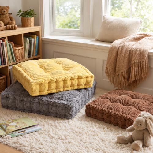 ChezMax Floor Pillow & Cushion, Large Meditation Chair Cushions, Thick Square Seat Pad, Soft Velvet Tufted Seating Pouf for Indoor/Outdoor Yoga Bench Rocking Chair Room Tatami Sofa, Brown 18" x 18" - color: Brown M