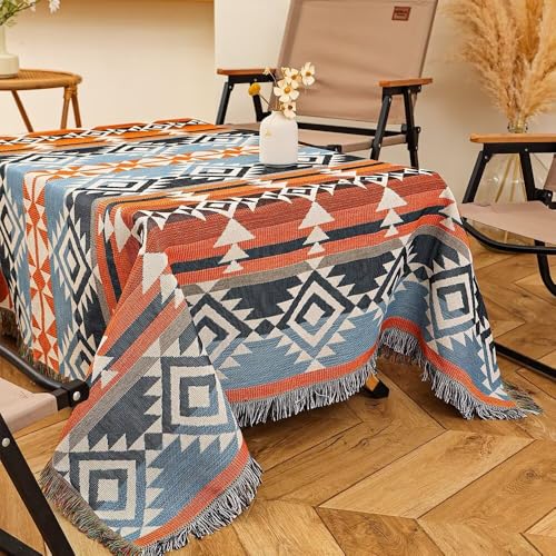 CLOTHKNOW Boho Throw Blankets Aztec Bed Throws Reversible Blue Brown Southwestern Blankets for Couch Chair Sofa Home Outdoor Beach Tent Travel Camping 51''x 70'' - color: Blue Brwon, size: 51''x 70''