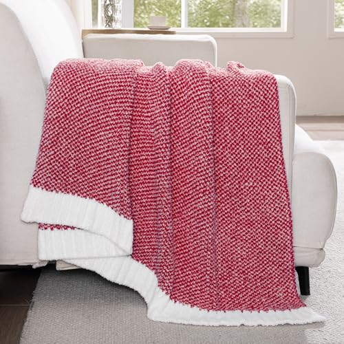 Exclusivo Mezcla Knit Throw Blanket, Ultra Soft and Warm Reversible Woven Blankets, Cozy Snuggly Throw for Couch Bed and Home Decor, Heather Red, 50"x60" - color: Heather Red, size: Throw (50"x60")