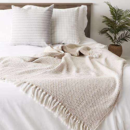 DII Woven Throw Collection 100% Cotton, Basketweave, 50x60, Stone - color: Stone, size: 50x60"