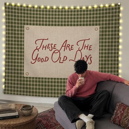SkyCozy Inspirational Wall Tapestry, Retro Green These Are the Good Old Days Retro Green Gingham Motivational Tapestry for Home Bedroom Living Room Office Dorm Wall Decor, 50x60 Inch - color: 04-These Are the Good Old Days Tapestry