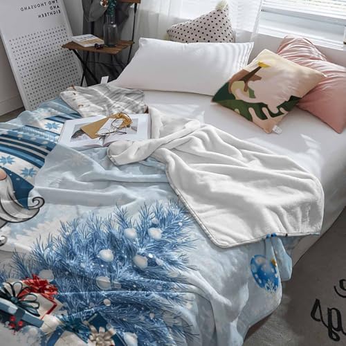 Christmas Gnome Throw Blankets, Winter Merry Christmas Tree Balls Soft Fleece Blanket Decorative for Home Sofa Couch Chair Living Bedroom,40x50 Inches, Blue - color: Christmas-lxm13081, size: 40x50 Inch