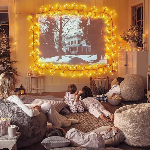 Willow Vine Lights for Window Frame: 7.9Ft Decorations Willow Vine Fairy Lights for Wall Bedroom Fireplace Decor - 72 Warm LED Bendable DIY Enchanted Vines with Light for Living Room Decor - color: 72 spherical LED lights, brown vine, without remote contr