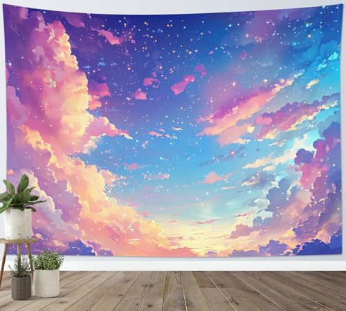 SCECALA Pink Cloud Tapestry Pastel Cloud and Blue Purple Sky Wall Tapestry Cute Fantasy Wall Hanging for Girls Bedroom Living Room College Dorm Photography Party Home Decor 59x51 Inch - color: Purple, size: 51"L x 59"W