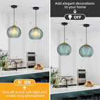 Mikeru 3-Pack Mint Glass Pendant Lights Kitchen Island Lighting Single Globe Pendant Light Fixtures Century Modern Kitchen Island Pendant Lighting for Bedroom Living Dining Room Light (Without Bulbs) - color: Mint-1 Light-3PC