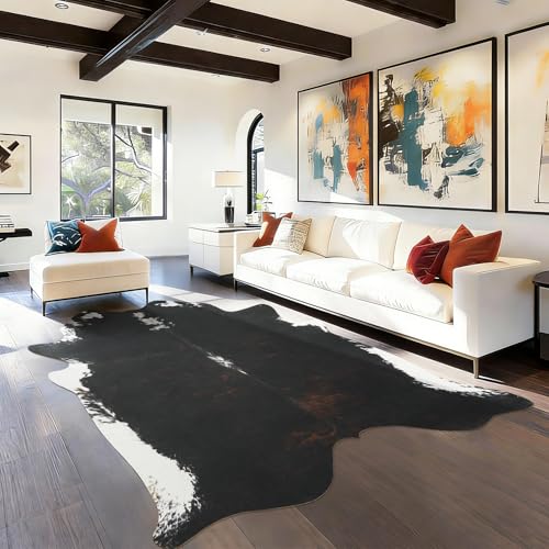 BENRON Premium Cowhide Rug, Faux Cow Hide Rugs for Living Room Bedroom, Cute Animal Hides and Skins for Kids Nursery Western Home Decor, Black, Brown, 4.6 x 5.2ft - color: Black Brown, size: 4'7" x 5'2" (Irregular)