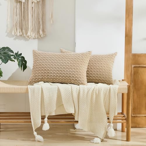 GAWAMAY Decorative Corduroy Lumbar Throw Pillow Covers 12x20 Inch Set of 2 for Living Room Couch Bed Sofa, Farmhouse Cushion Cover Soft Striped Neutral Pillow Cases Boho Home Decor (30x50cm) Beige - color: Beige, size: 20" x 12" (Pack of 2)