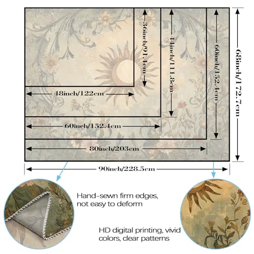 Lifeel Vintage Sun and Moon Tapestry, Boho Retro Green Plant Aesthetics Tapestries for Living Room Dorm, 44x60 inches - color: cream, size: 60"L x 44"W