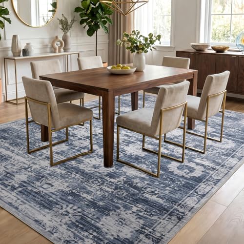 Area Rug 8x10 Blue White, Vintage Floral Washable Rug for Living Room Ultra Soft Non-Slip Rug Printed Distressed Traditional Farmhouse Carpet for Bedroom Dining Room Indoor Office Home - color: Blue & White, size: 8' x 10' (Rectangular)