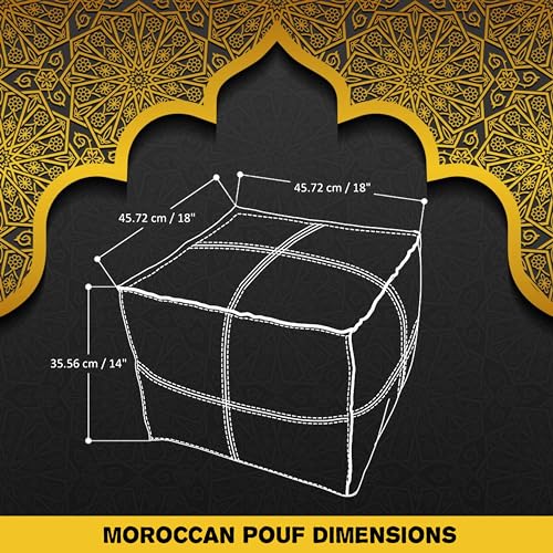 ARTOUARZAZATE Square Leather Pouf - Moroccan Pouf - Genuine Goatskin Leather - Bohemian Living Room Decor - Hassock & Ottoman Footstool - Unstuffed (Black, 18" D x 18" W x 14" H) - color: Black