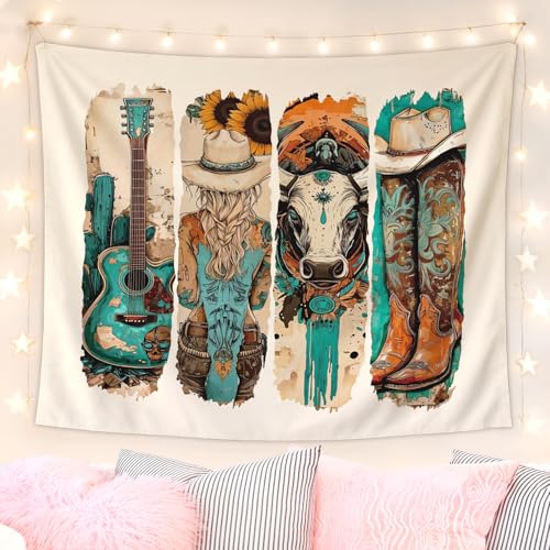 Lacama Boho Western Tapestry，West Cowboy Tapestries Wall Blanket，Estern Decor Wall Art for Bedroom Home Room Dorm, Cowgirl Room Decor，Aztec Southwestern Country Wall Hanging Decor 50x60 In - color: Western