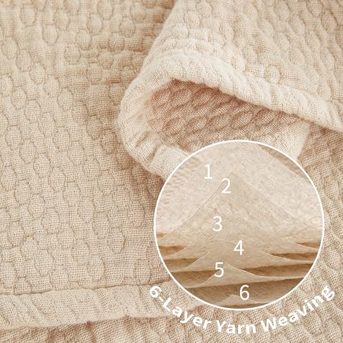 Premium 100% Cotton Blanket – All-Season Soft Breathable Bed Blanket for Throw Size – Lightweight Stylish Textured Throw for Bed– Giftable Cozy Bedding - color: Beige, size: Throw (50"x60")