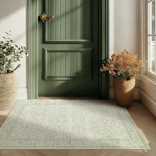 BILEEHOME Sage Green 2x3 Boho Rugs for Kitchen Bathroom Hallway Washbale Non Slip Front Door Rug Indoor Entrance Low Pile Light Green Area Rug for Bed Side Bedroom Floor Laundry Room 2 x 3 - color: Sage Green, size: 2' x 3' (Rectangular)
