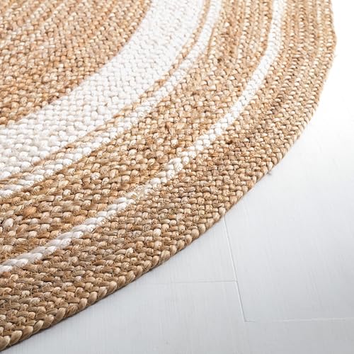 SAFAVIEH Natural Fiber Collection Area Rug - 6' x 9' Oval, Natural & Ivory, Flat Weave Farmhouse Border Jute Design, Ideal for High Traffic Areas in Living Room, Bedroom (NF812A) - size: 6' x 9' (Oval)