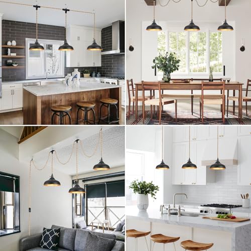 3 Light Plug in Pendant Lights Dome Hanging Lamp with Switch 22 Ft Long Hemp Rope Farmhouse Pndant Light Cord Lighting Fixture DIY Hanging Light - color: B 3 Lights