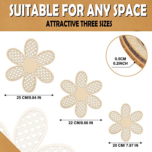 Maitys 3 Pieces Boho Daisy Wall Decor Natural Rattan Flower Wall Hanging Art Wooden Boho Art Nursery Flowers Farmhouse Hanging Decor for Home Office Nursery(Wooden Color) - color: Wooden Color