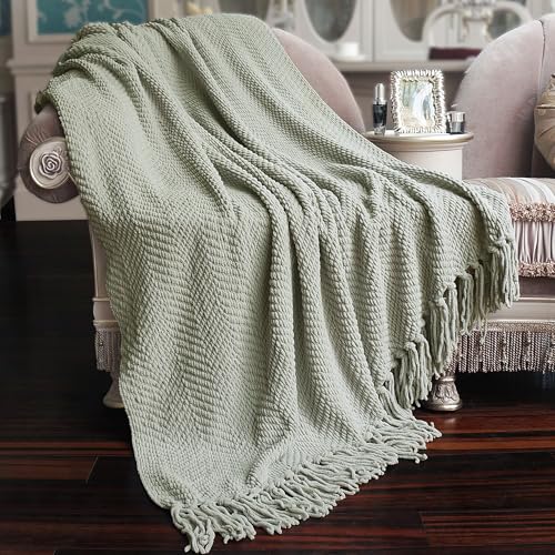 Home Soft Things Silver Throw Blanket Knitted Tweed Throw 50'' x 60'', Silver, Super Soft Cozy Warm Comfortable Breathable Throw for Living Room Chair Couch Bed Sofa Bedroom Home Décor - color: Silver Green, size: 50 in x 60 in