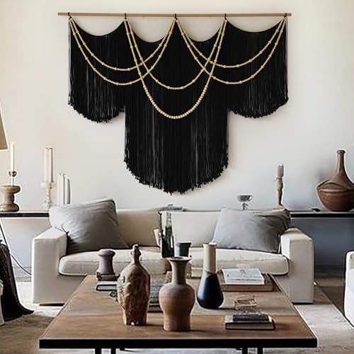Macrame Wall Hanging Black Yarn Tapestry Home Decor Large Fiber Wall Art Living Room Bedroom Home Wall Decor 57" W x 43" L - color: Black1
