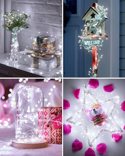 Pure White Battery Operated Fairy Lights, 2 Pack Totally 20 FT 240LED Twinkle Firecracker String Lights, Waterproof Cluster Lights for DIY Indoor Wreath Wedding Bedroom Christmas Decoration - color: Pure White, size: 120 LEDs - 2Pack