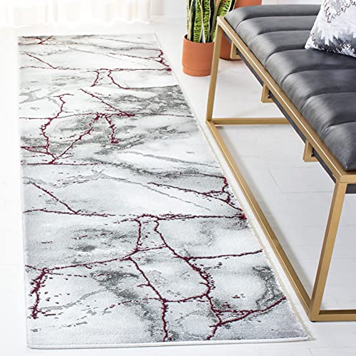 SAFAVIEH Craft Collection Runner Rug - 2'3" x 8', Grey & Wine, Modern Abstract Design, Non-Shedding & Easy Care, Ideal for High Traffic Areas in Living Room, Bedroom (CFT877S) - color: Grey/Wine, size: 2'3" x 8' (Runner)