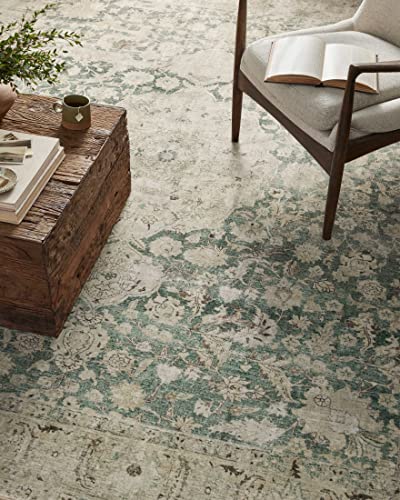 Loloi Magnolia Home by Joanna Gaines Sinclair Collection SIN-05 Jade/Sand 2'-3" x 7'-6", .25" Pile Height, Machine Washable, Runner Rug - color: Jade / Sand, size: 2'3" x 7'6" (Rectangular)