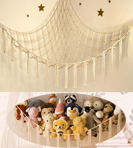mirolam Stuffed Animal Storage Hammock Net - Toy Hammock Net for Stuffed Animals Corner - Hanging Stuff Animal Organizer Holder Large Size Baby Nursery Room Decor - color: Beige, size: XL Large(51L"*51H"*65"W)