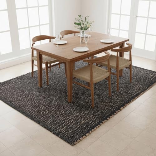 Charcoal Gray 5X7 Cotton Jute Rug Braided Construction - Farmhouse Woven Carpet - Mid-Century Modern Floor Covering for Bedroom Living Room or Dining Room, 5' x 7' - color: Charcoal, size: 5' x 7'