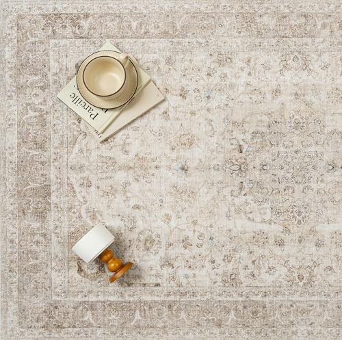 PureCozy Beige Area Rug 2x3 Washable Vintage Entryway Carpet Low Pile Non Slip Distressed Door Mat Soft Traditional Retro Oriental Small Accent Throw Rug for Kitchen Bedroom Office Bathroom Laundry - color: Antique | Beige, size: 2' x 3' (Rectangular)